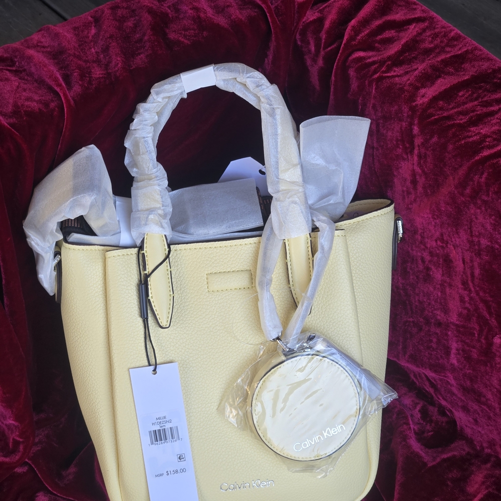 Calvin Klein Millie Lemon Yellow Tote Bag w Coin Pouch